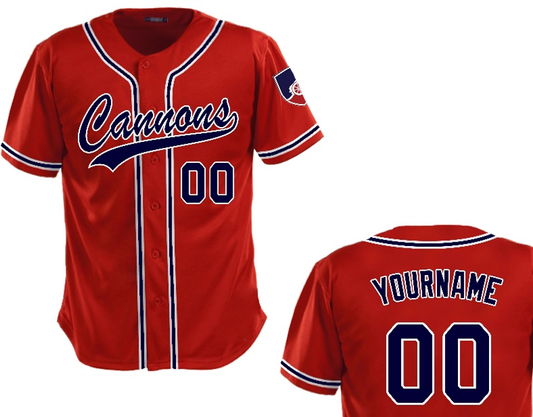Norfolk Cannons Custom Baseball Jersey - Red/White Button Down